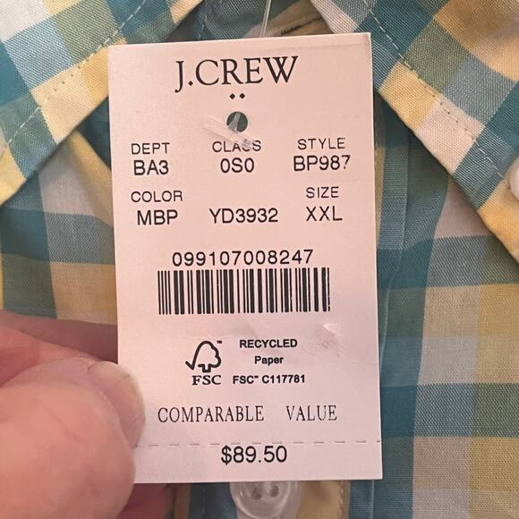 J Crew Slim Fit Flex Button Down Shirt Men XXL Yellow Blue NWT Preppy - Picture 7 of 12